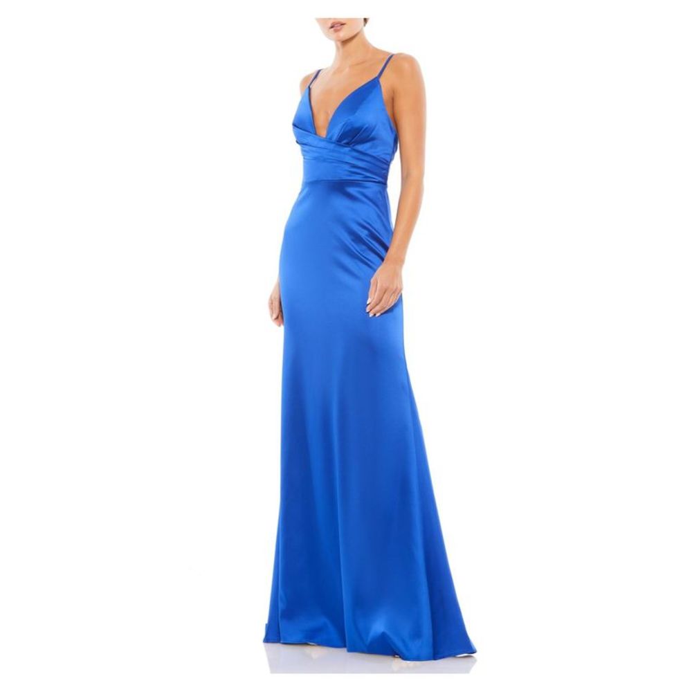 IEENA MACDUGGAL Womens Navy Lined Spaghetti Strap Formal Gown Dress 0